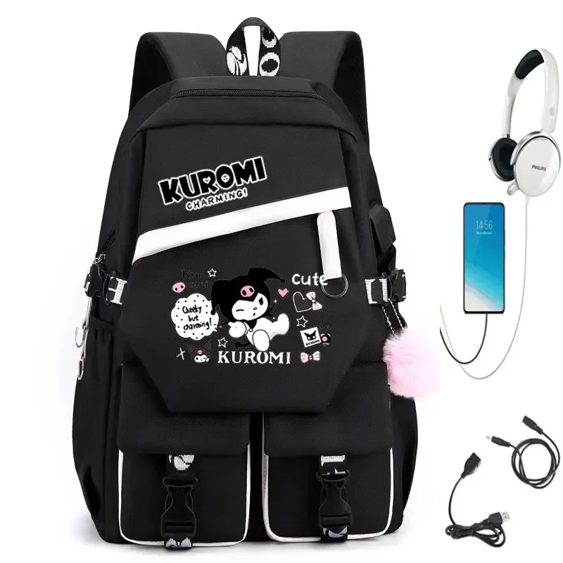 MINISO Kuromi Melody Joint Peripheral Backpack Female Cute Elementary School Students Junior High Kawaii Cartoon Mochila