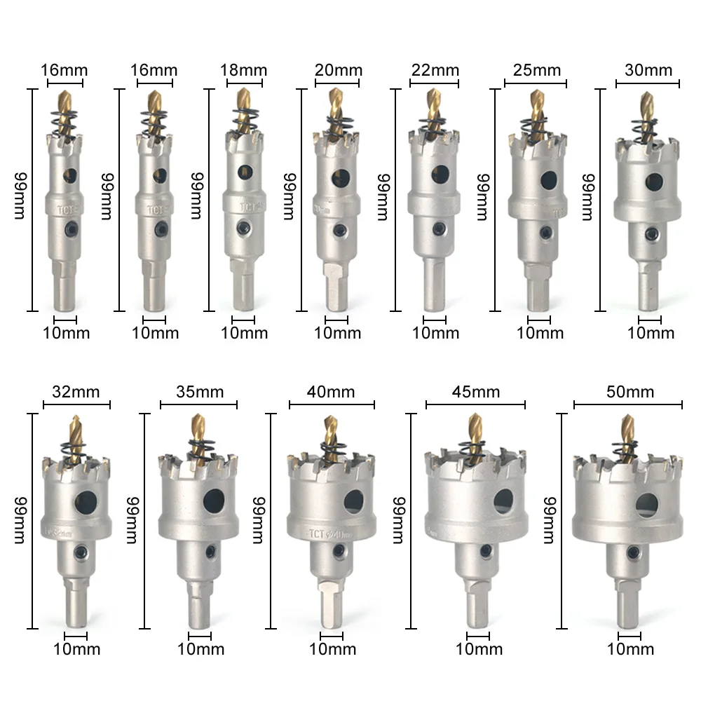 Carbide Tip TCT Metal Drill Bits Set Hole Saw 16-50mm Hole Saw Cutter For Stainless Steel Metal Alloy Drilling Drill Accessories