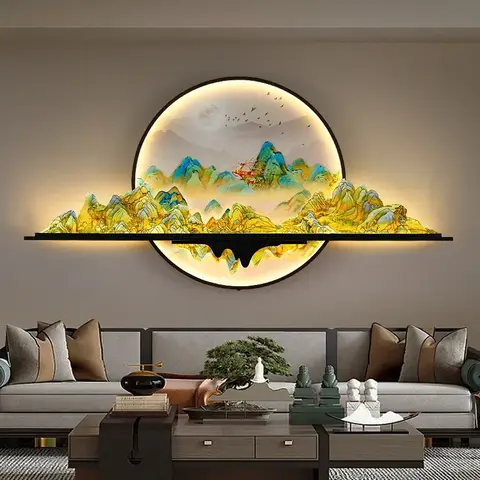 도리안 현대 그림 벽 조명 LED 중국어 크리 에이 티브 풍경 벽화 램프 홈 거실 연구 침실 장식 그림
