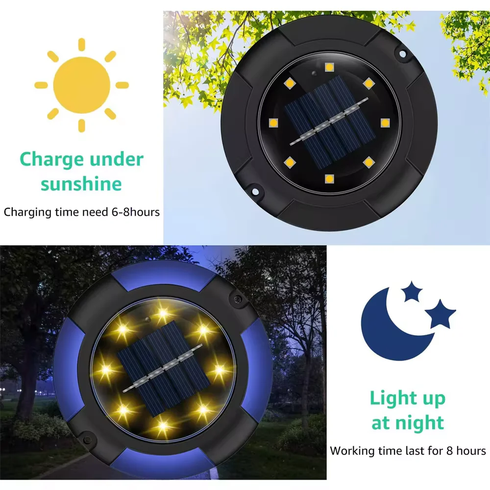 12 LED Solar Pochowana lampa podziemna Oświetlenie Zewnętrzne Wodoodporne wielokolorowe zewnętrzne światło słoneczne do dekoracji trawnika