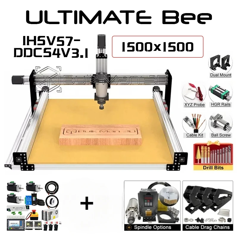 

20%OFF BulkMan 3D Silver 1500x1500 ULTIMATE Bee CNC Machine Full Kit with DDCS4V3.1-with-IHSV57-180W for CNC Wood Router