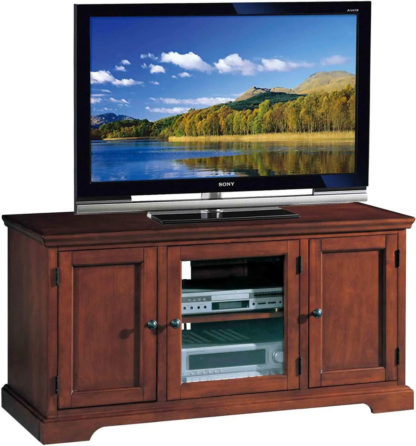 Leick Home 87350 Three Door TV Stand with Cabinet Storage for 55