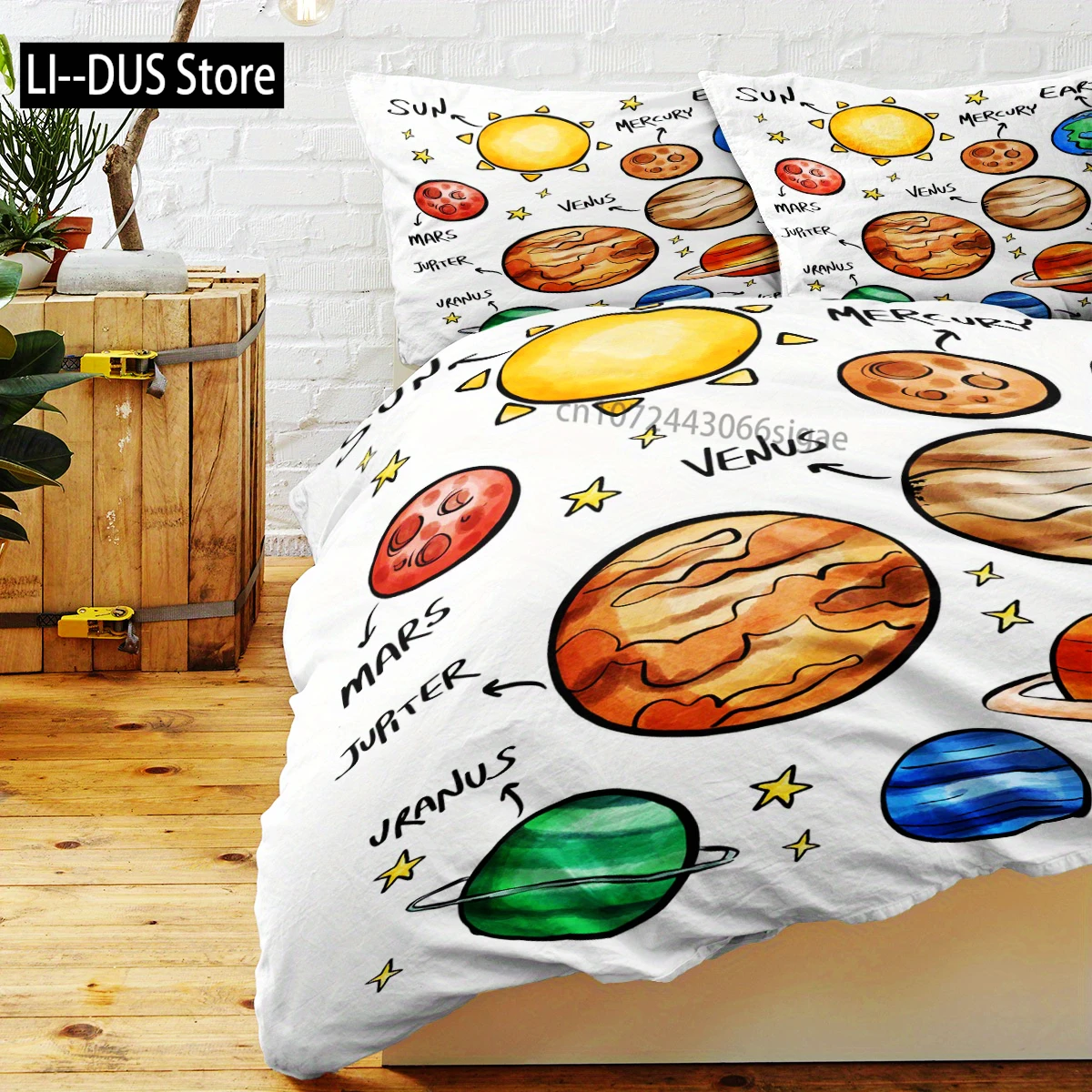 

3-Piece Solar System Planets Print Duvet Cover Set - All-Season Polyester Bedding With 1 Comforter Cover And 2 Pillowcases, Mach