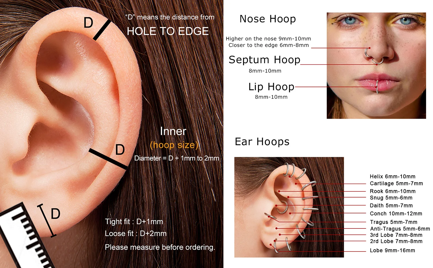 Drperfect Nasenringe aus Chirurgenstahl für Damen, CZ Opal Septum Piercing, Clicker Lippenringe, Helix Knorpelohrringe, perforiert – Detail 3