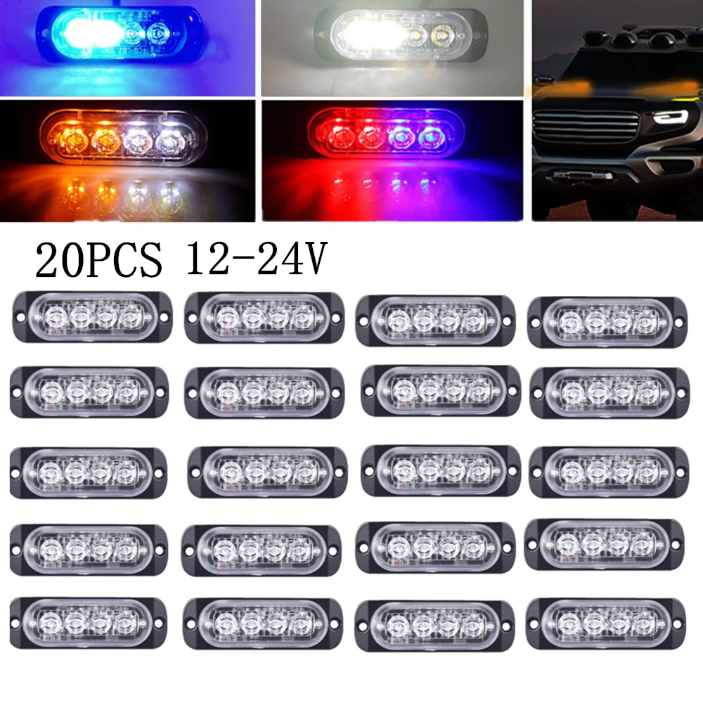 

20PCS Strobe Warning Light LED Truck Emergency Flashing Lamp Lighting Grille Signal Side Marker light LED Waterproof for Trailer