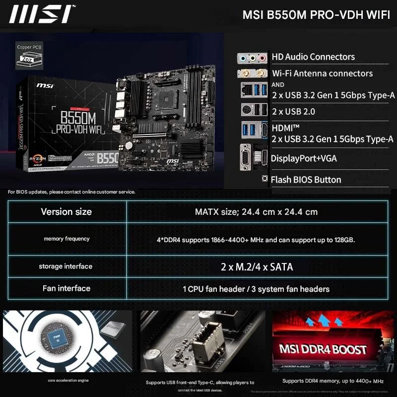 B550M ARGB moederbord AM4 DDR4 M-ATX WiFi gaming mainboard, ondersteunt Ryzen CPU, 128GB hoge snelheid
