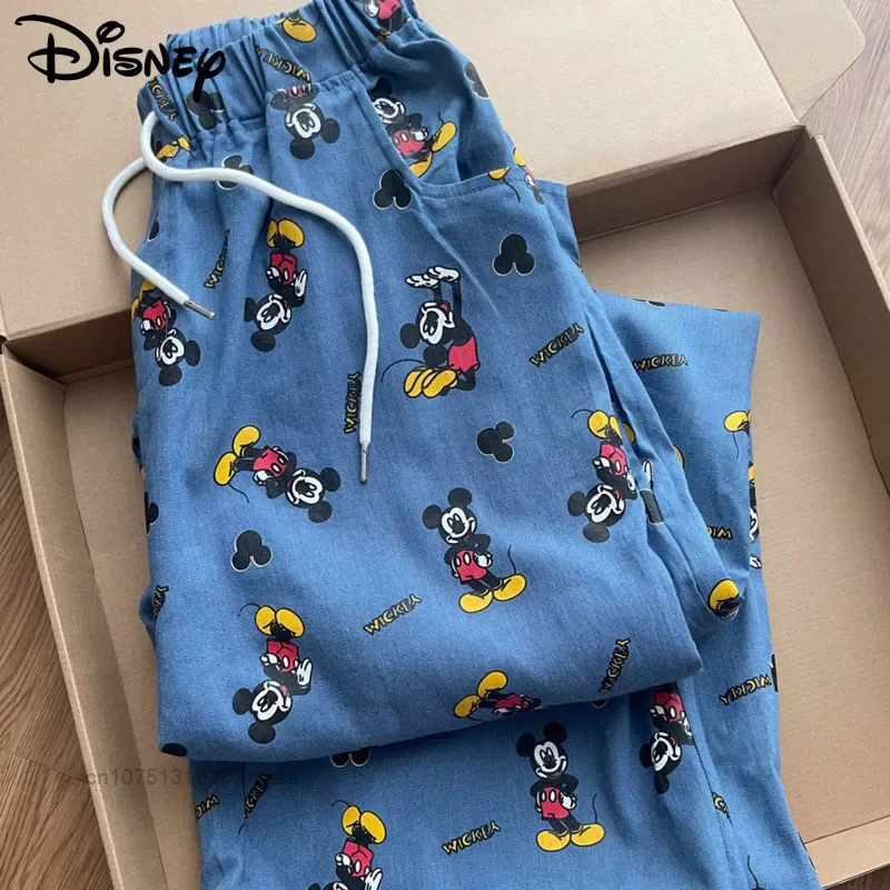 Disney Korean Cartoon Mickey Sleeping Pants Women\'s Casual Pants Summer New Loose Oversize Homewear Casual Walking Trousers