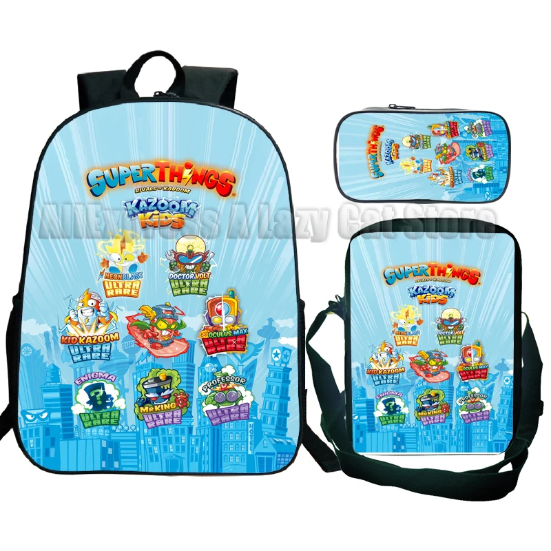 Superzings Kazoom Kids School Backpack 3Pc Inside Out Cartoon Children School Bag for Boys Girls Light Weight Durable Mochila