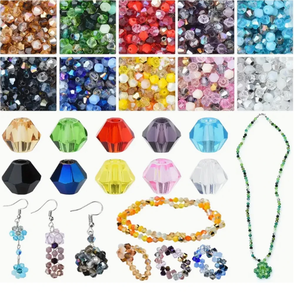 

2000Pcs 4mm Bicone Crystal Glass Loose Spacer Beads Craft Kit for DIY Making Bracelets Necklaces Earrings Rings Jewelry Supplies