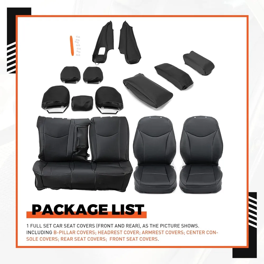 ECOTRIC Full Set Seat Covers for 2010-2015 Toyota Prius in Black Synthetic Leather with Headrest and B-Pillar Protection