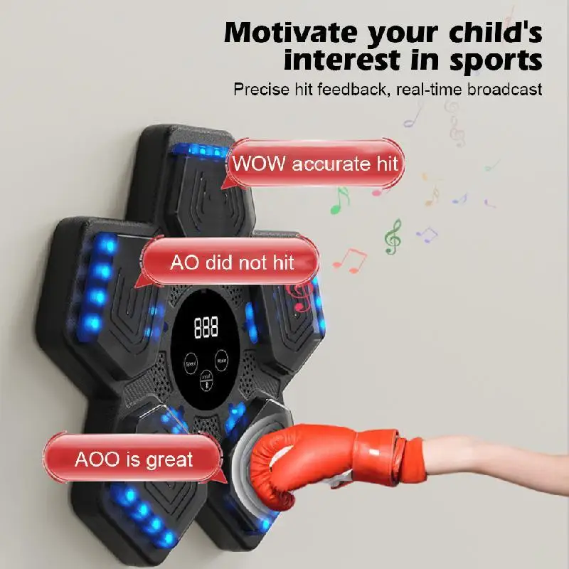 Kids Music Boxing Machine Wall Mounted, Smart Music Boxing Machine With LED Light Bluetooth-Compatible Music With Boxing Gloves