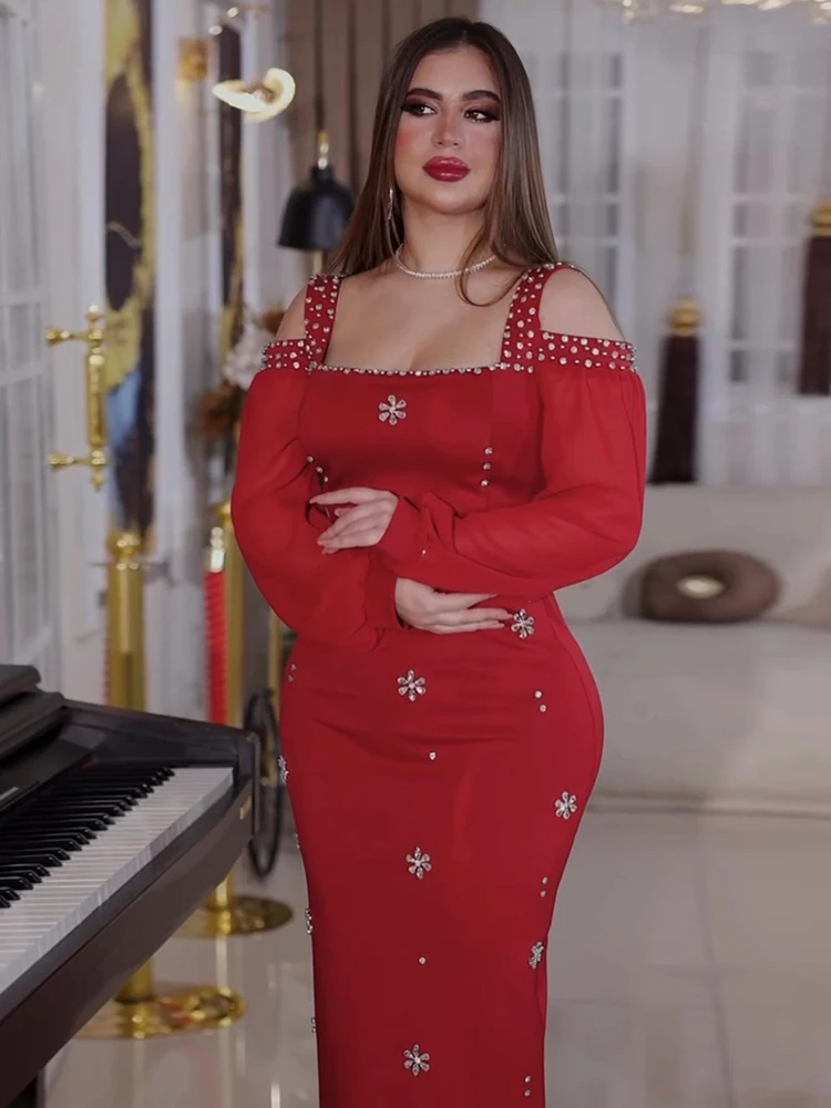 Robes de soirée blanches élégantes à manches longues avec manches bouffantes transparentes et encolure carrée pour les fêtes formelles et les occasions spéciales