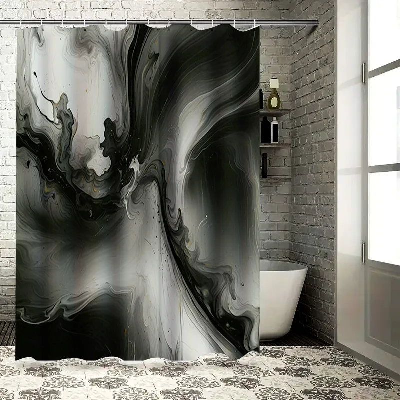 

Абстрактная мраморная занавеска для душа для декора ванной комнаты, черный, белый цвет, роскошный дизайн, потертый шик, украшение для дома, водонепроницаемая ткань для душа