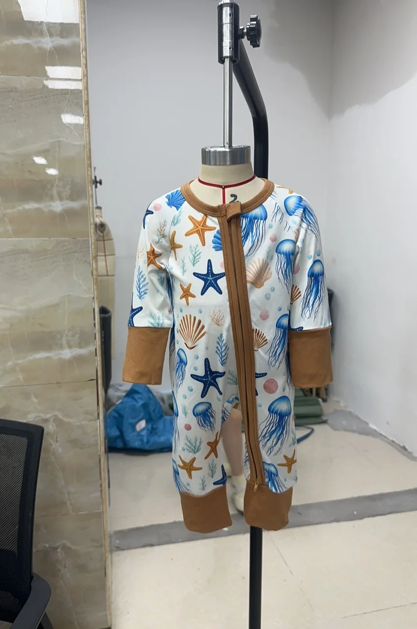 ملابس عيد الميلاد للأطفال الصبي رومبير نجم البحر طباعة كم طويل رقبة مستديرة كامل طول البريدي بذلة ملابس حديثي الولادة