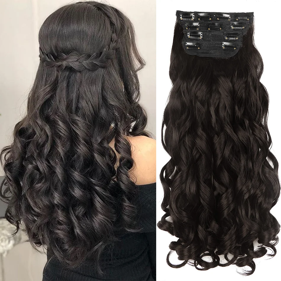 Synthetic Loose Wave Clip in Hair Extensions 26inch Long Curly Hairpieces French Curly Thick Hairpieces Royal Roll Fake Hair