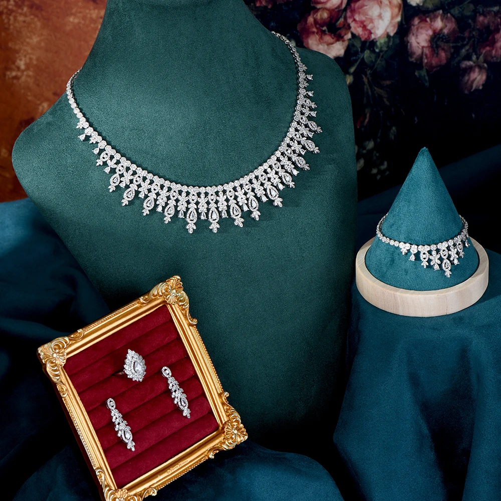 HIBRIDE Sweet romantic sliver color necklace earrings women light luxury decorative jewelry Dubai wedding party gift L-9