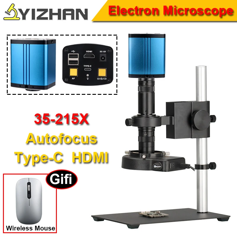 Autofocus HD Digital Microscope for Electronics Set Type-C HDMI 1080P 60FPS Industrial Camera With Wireless Mouse Phone Repair