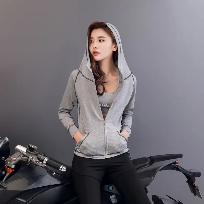 Women Running Jackets Hooded Jacket Quick Dry Jogging Zipper Coat Fitness Clothing Sport Gym Sportswear Sweatshirt Pilates Top