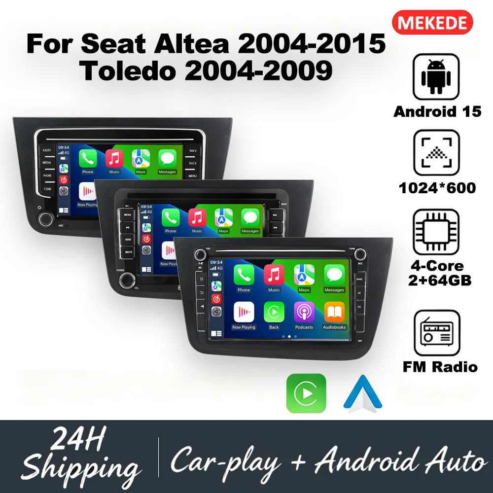 Android 15 Autoradio für Seat Altea 2004-2015/Toledo 2004-2009 Multimedia-Player CarPlay GPS 2 Din Navigation Stereo-Headunit