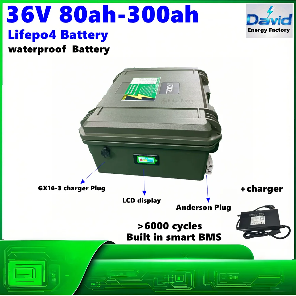 La batería Lifepo4 de uso multifuncional impermeable de 36v, 150ah, 100ah se puede utilizar en hélices para acampar al aire libre y otros lugares