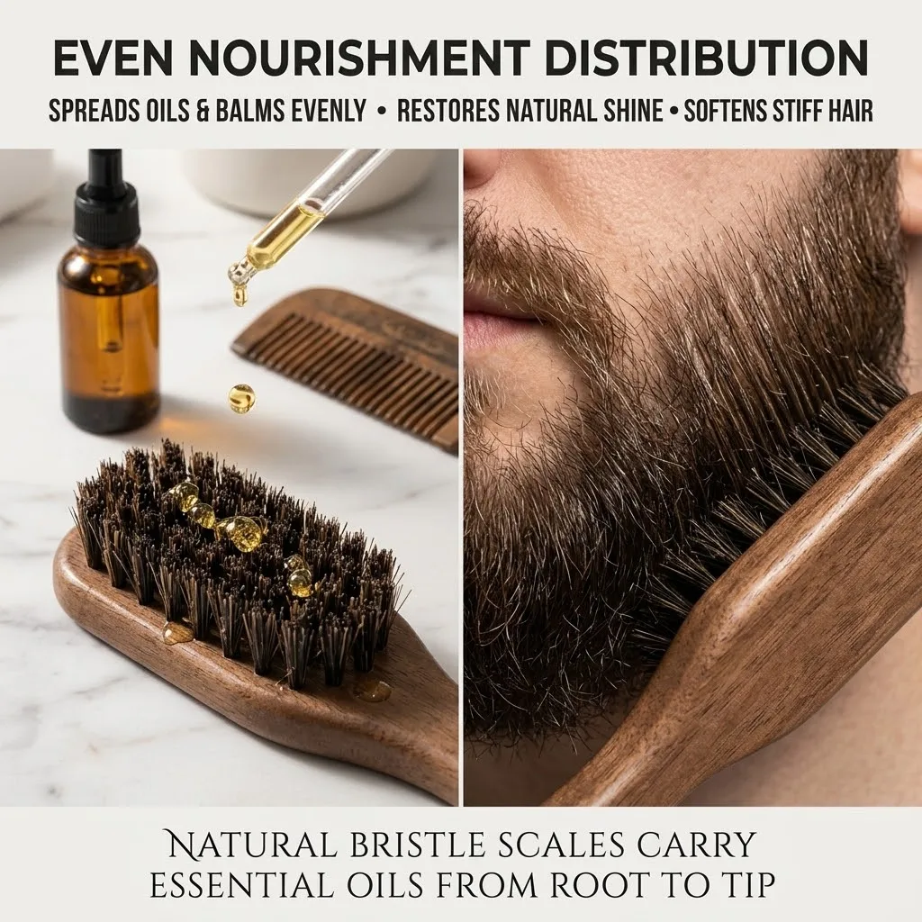 Natural Boar Bristle Beard Brush with Ergonomic Handle