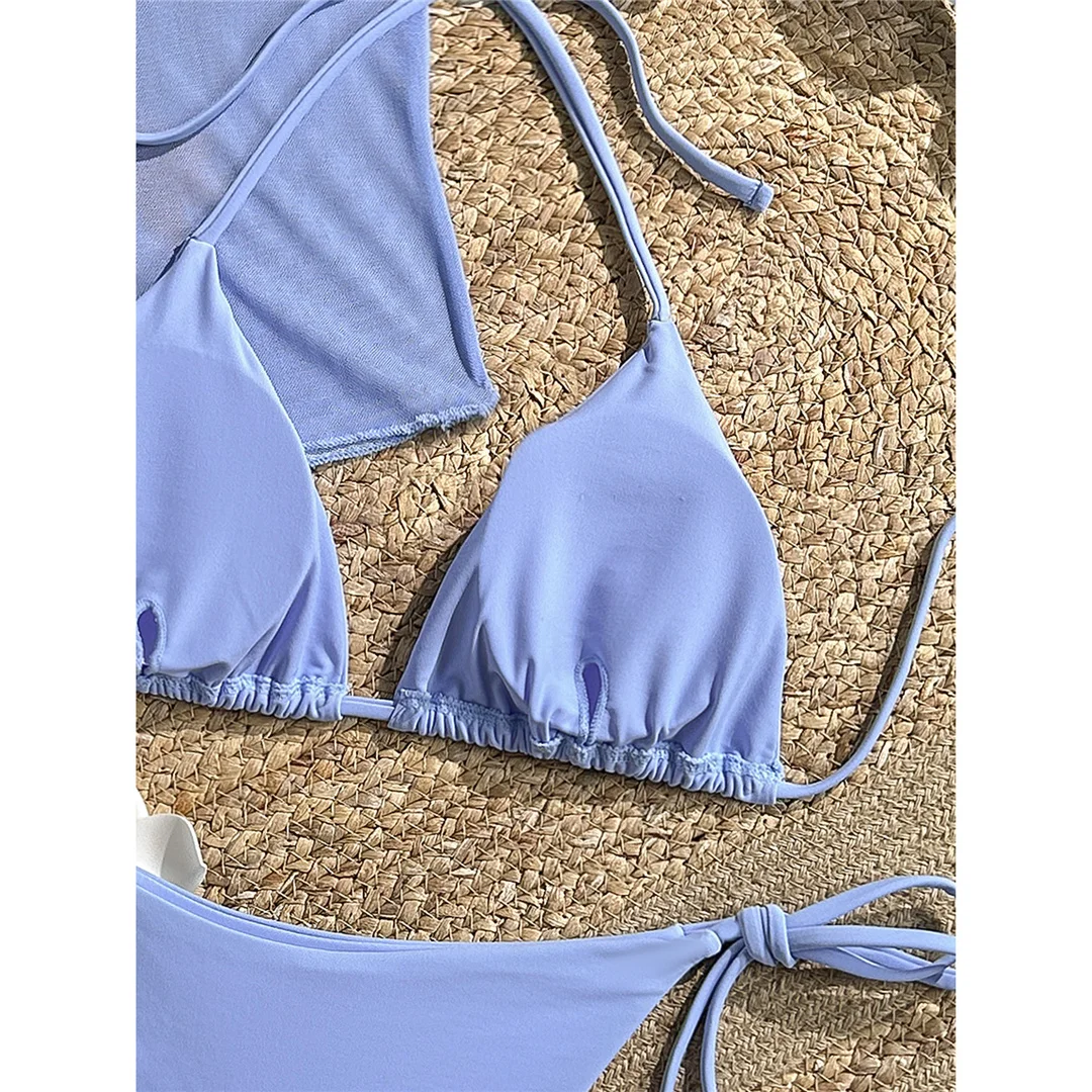 Neuer bedruckter Bikini mit Weste und Neckholder, Damen-Badeanzug, dreiteiliges Bikini-Set, gepolsterter Badeanzug, Badebekleidung, Schwimmanzug V8309 – Detail 19