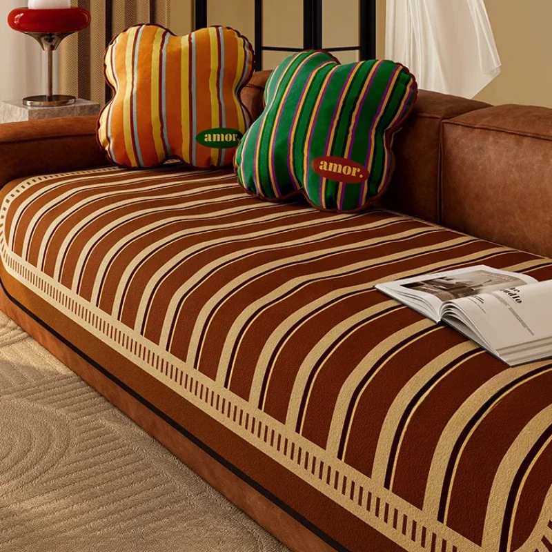 Living room sofa cushion 2025 new mid-ancient style universal fixed non-slip one-piece seat cushion cloth