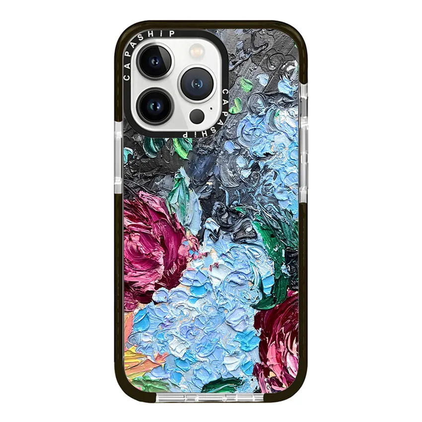 Abstract Oil Painting Flower Case For iPhone 15 14 13 12 11 Pro X XS XR Max 7 8 Plus SE 2020 2022 Soft TPU Shockproof Back Cover