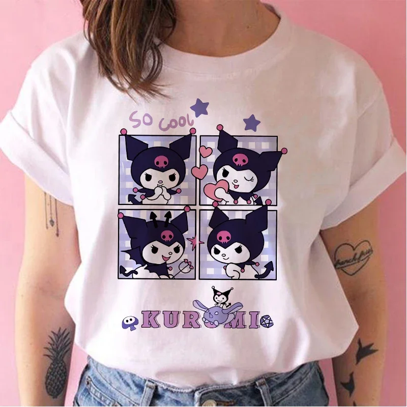 Koszulka dla dziewczynek super zabawne koszulka Kuromi damska T-Shirt moja melodia piękny napis Kawaii słodkie T-shirty wygodne topy Drop, statek