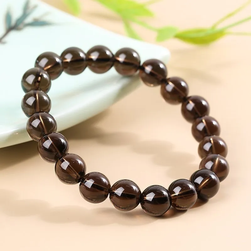 JD Natural Smoky Quartz Beaded Bracelet Men Women Tea Brown Rock Crystal Healing Energy Bangles Yoga Meditation Jewelry Gifts