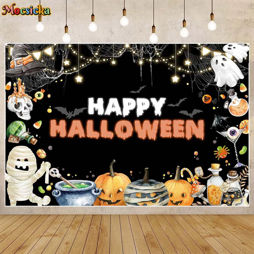 

Mocsicka Happy Halloween Party Photo Background Pumpkin Ghost Bats Newborn Portrait Photography Backdrops Photo Studio Photocall