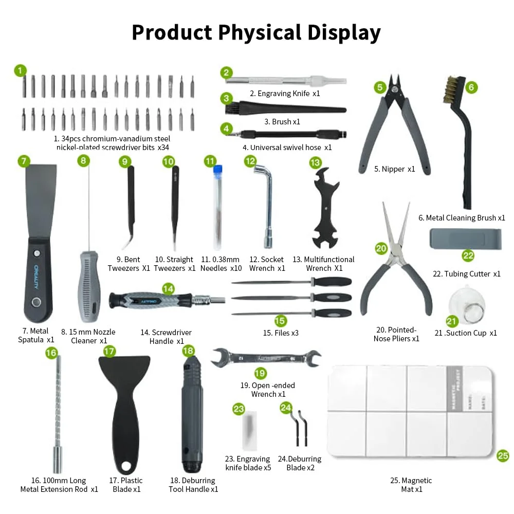 For Creality 3D Printer Tool 74pcs 3D Printer Tool kit Pro with Screwdriver Set, Nozzle Cleaner 3D Printer Accessories