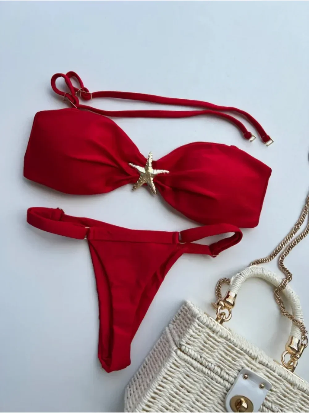 新しいビキニ女性のスタースプリット水着セクシーな調節可能なタイトな水着