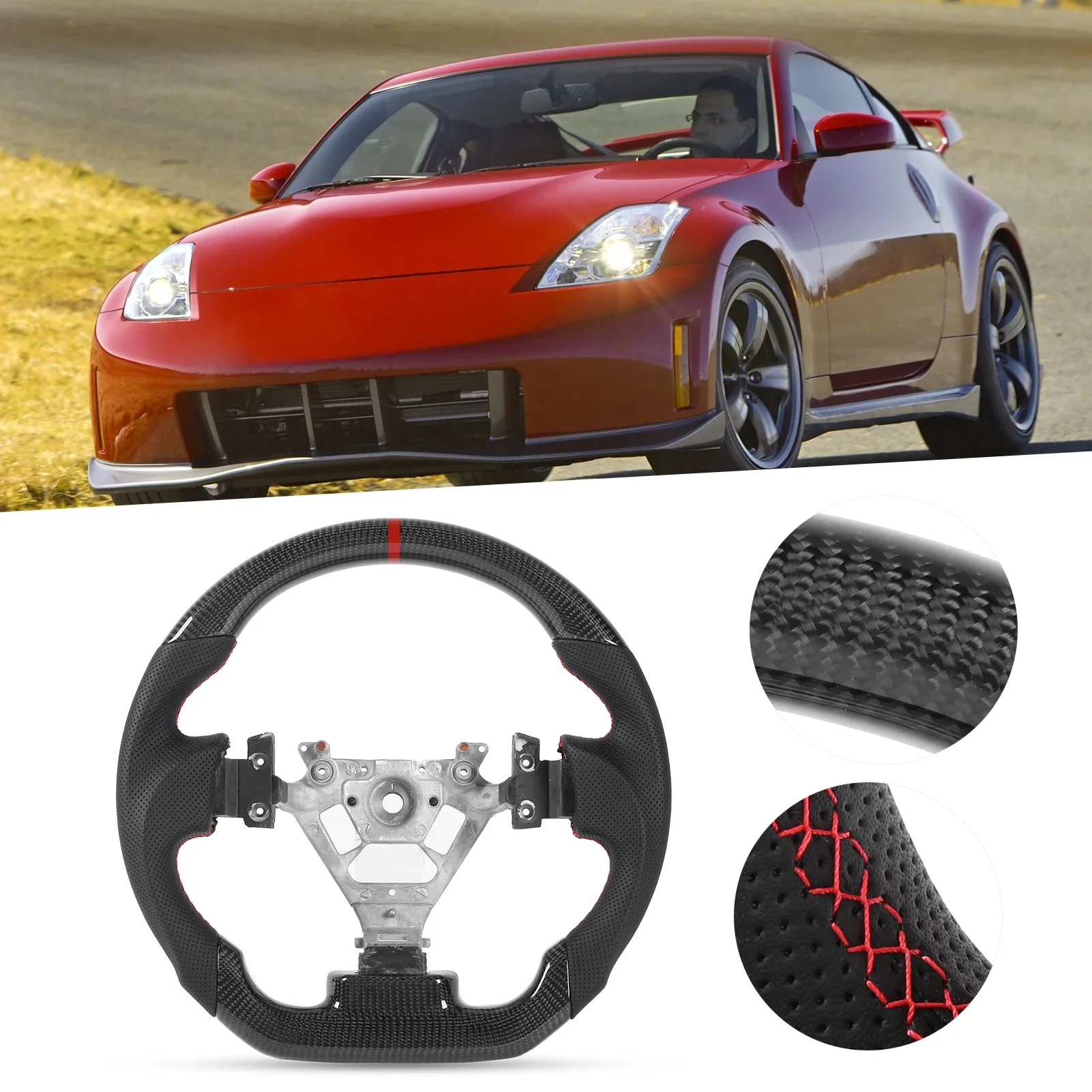 Steering Wheel Custom Carbon Fiber Steering Wheel Nappa Perforated Leather Fit for 350z 2003-2008 Steering Wheel