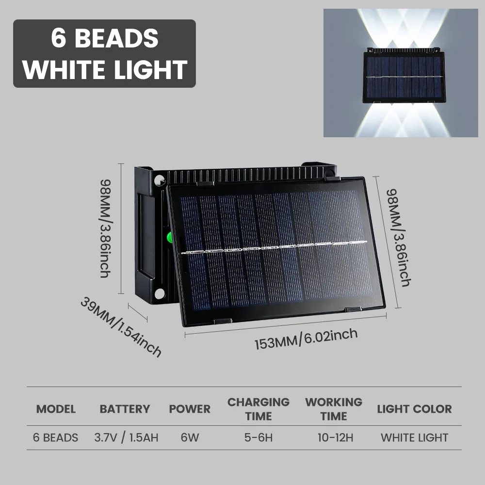 Solar powered multi head wall lamp, outdoor waterproof wall washing lamp, induction courtyard lamp suitable for exterior walls