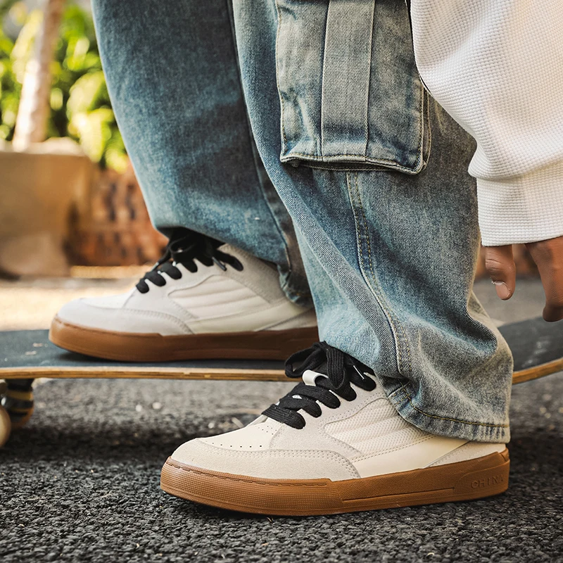 Harajuku buty na deskorolkę moda męska beżowe oddychające męskie buty skate na co dzień oryginalne męskie trampki zapatillas de hombre