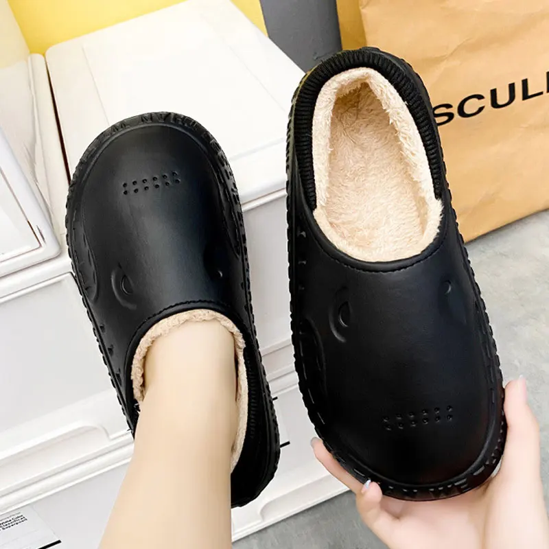 Winter New Men Slippers Thick Platform Waterproof Non-Slip Rubber Home Warm Indoor Fur Cotton Men Couples Ladies Cartoon Shoes