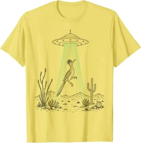 Roadrunner und UFO-Alien-Entführung Wüstenwissenschaft Humor T-Shirt Y2k Lustiges Südwest-Wüsten-Vogel-Kunst-Grafik-Kleidungsstück Neuartiges T-Shirt – Detail 12