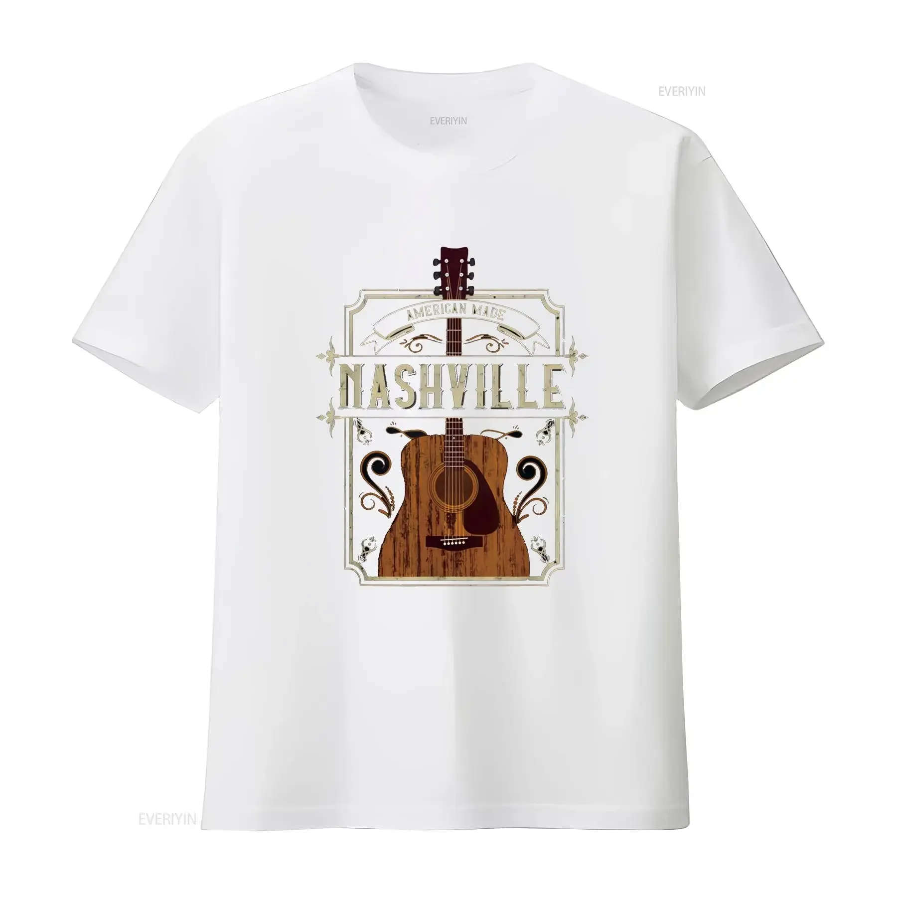 تي شيرت نسائي عتيق من جيتار ناشفيل أسود X كبير عتيق مغسول كاجوال قابل للتنفس متعدد الاستخدامات للجنسين ممتد