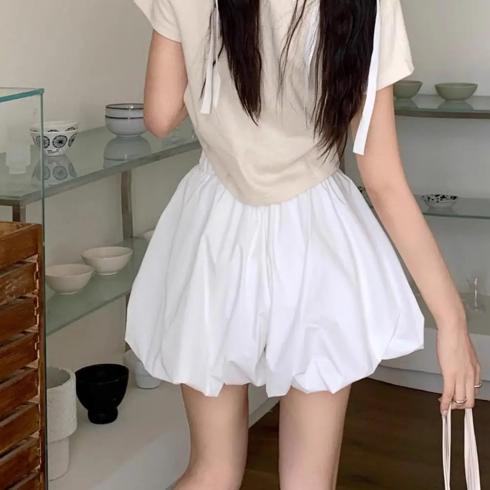 

2026 Korean Style Bubble Skirt Women's Summer Bubble Shorts Casual High Waisted Puffy Shorts Elastic Waist Balloon Mini Shorts