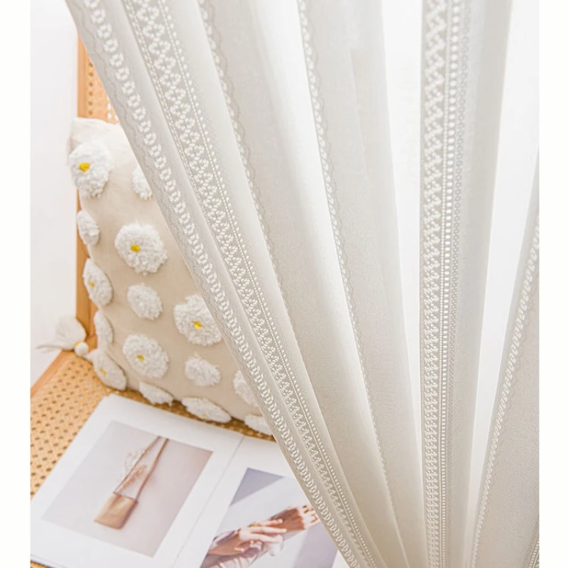 Japanese Simple Hollow Lace Translucent Window Screen Bedroom Living Room White Tulle Custom Size Sheer Fashion Modern Decor