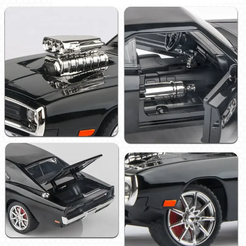 1:24 Dodge Charger lega Musle modello di auto pressofuso e giocattolo veicoli in metallo modello di auto sportiva simulazione suono e luce regalo