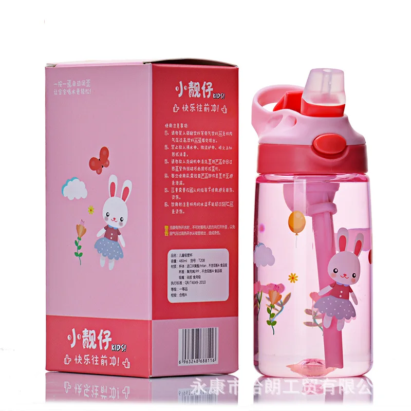 Children Water Bottles Portable Outdoor Safety Tritan BPA Free Students Girl Birth Gift 480ML Juice Draw Drinking Cup Customized