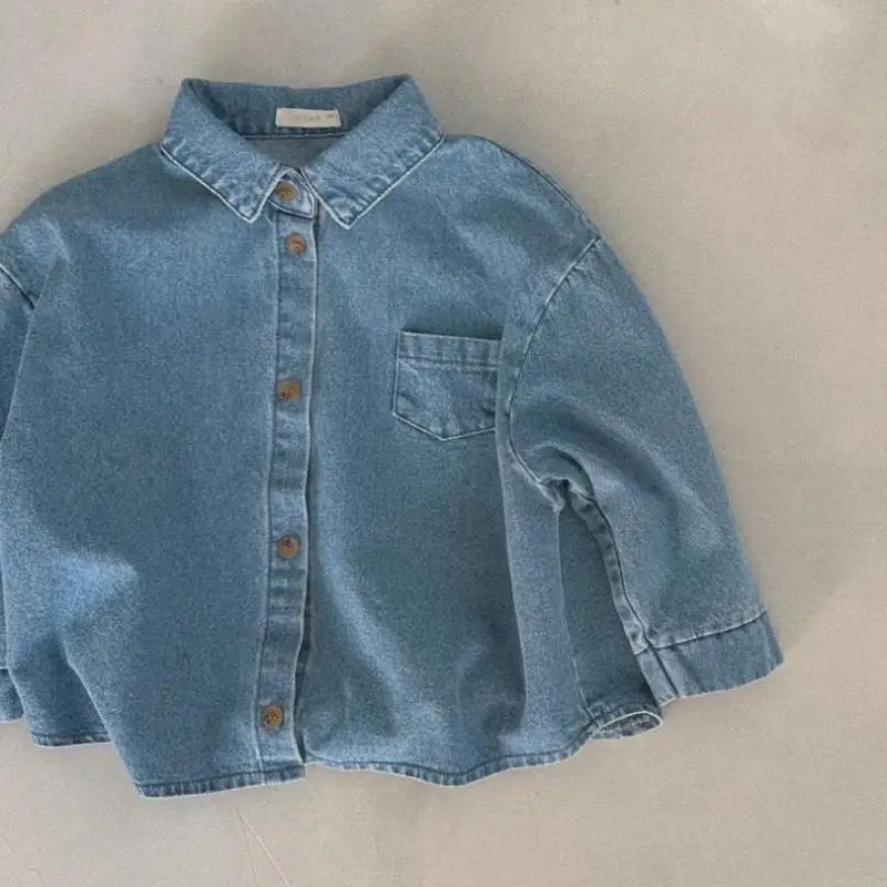 Autumn Ins Boy Baby Casual Denim Coats Newborn Solid Cardigan Loose Long Sleeve Tops Children Girl Cotton Plaid Fashion Jacket