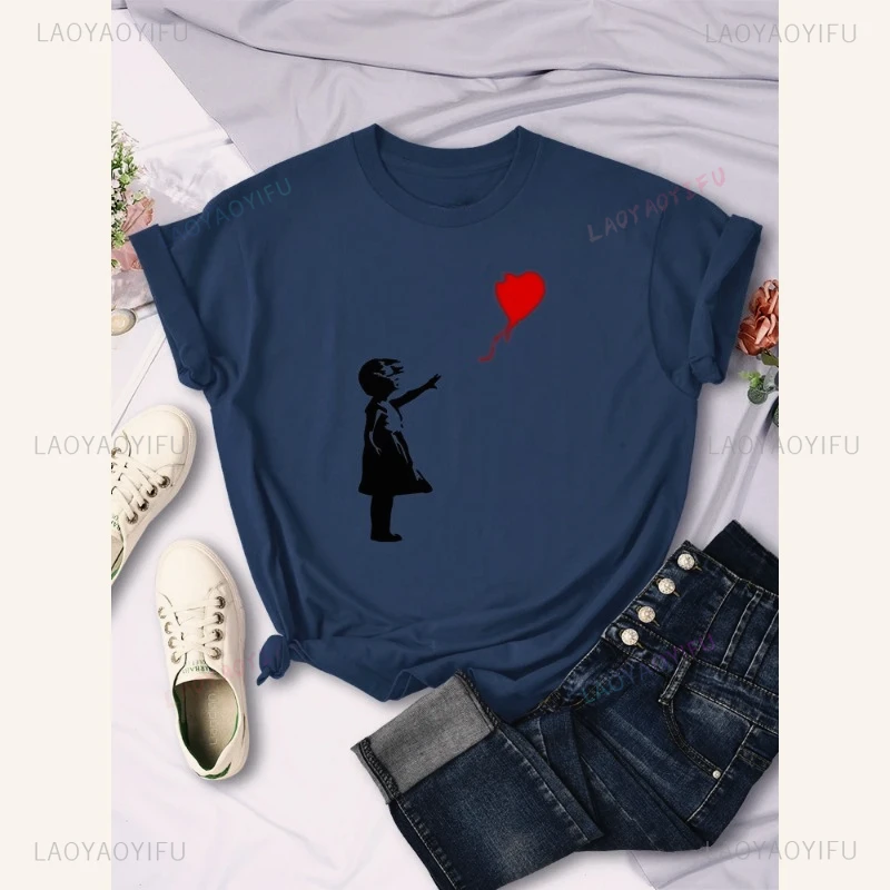 LetS Fly Love بالونات يطبع المرأة التي شيرت لينة تنفس قصيرة الأكمام الشارع الهيب هوب الاتجاه بلايز عادية تنفس الإناث تيز