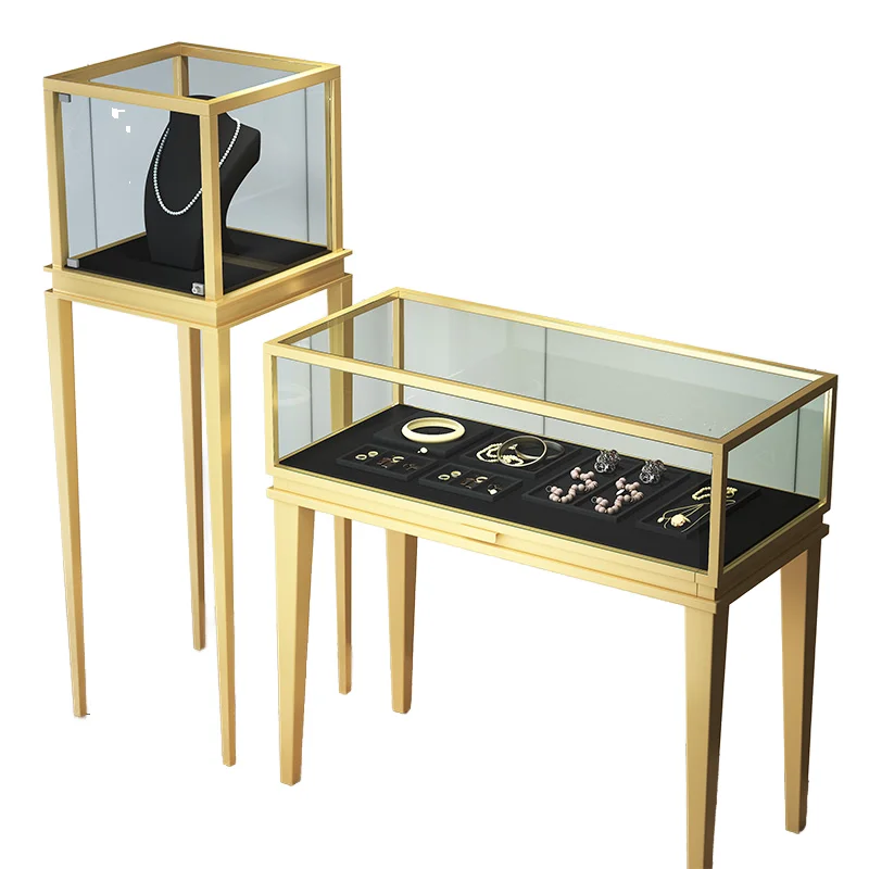 custom.LED Lighting Jewelry Counter Display Showcase Elegant Jewlery Display Cabinet with Handles