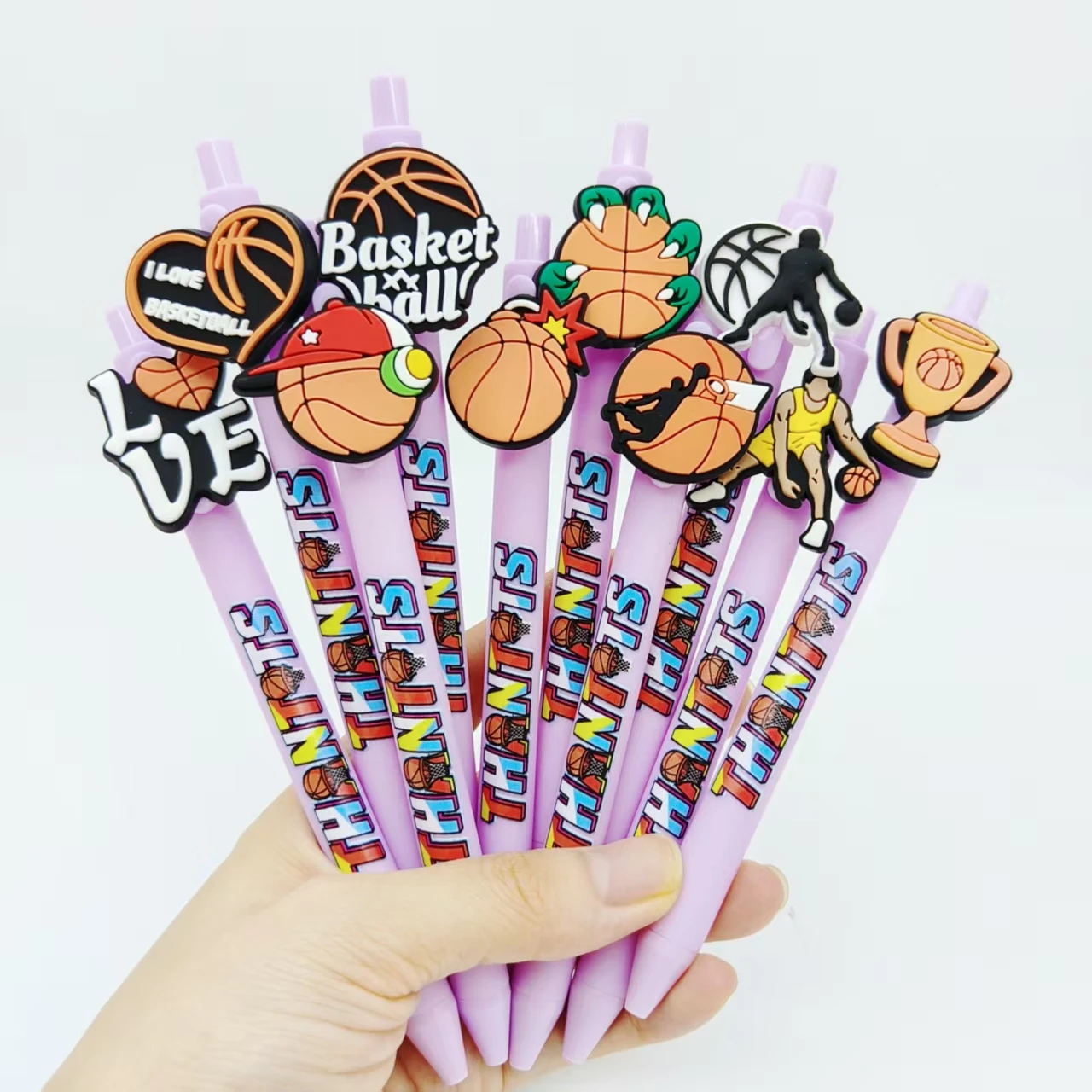 

9 шт./16 шт., баскетбольная ручка с нашивкой, светло-фиолетовая гелевая ручка с баскетбольным принтом, подарочная ручка
