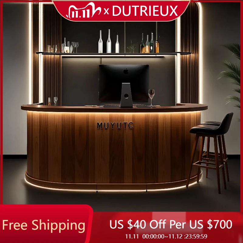 

Wood Service Reception Desks Counter Luxury Checkout Elegant Reception Desks U Shape Reception Schreibtisch Office Furniture
