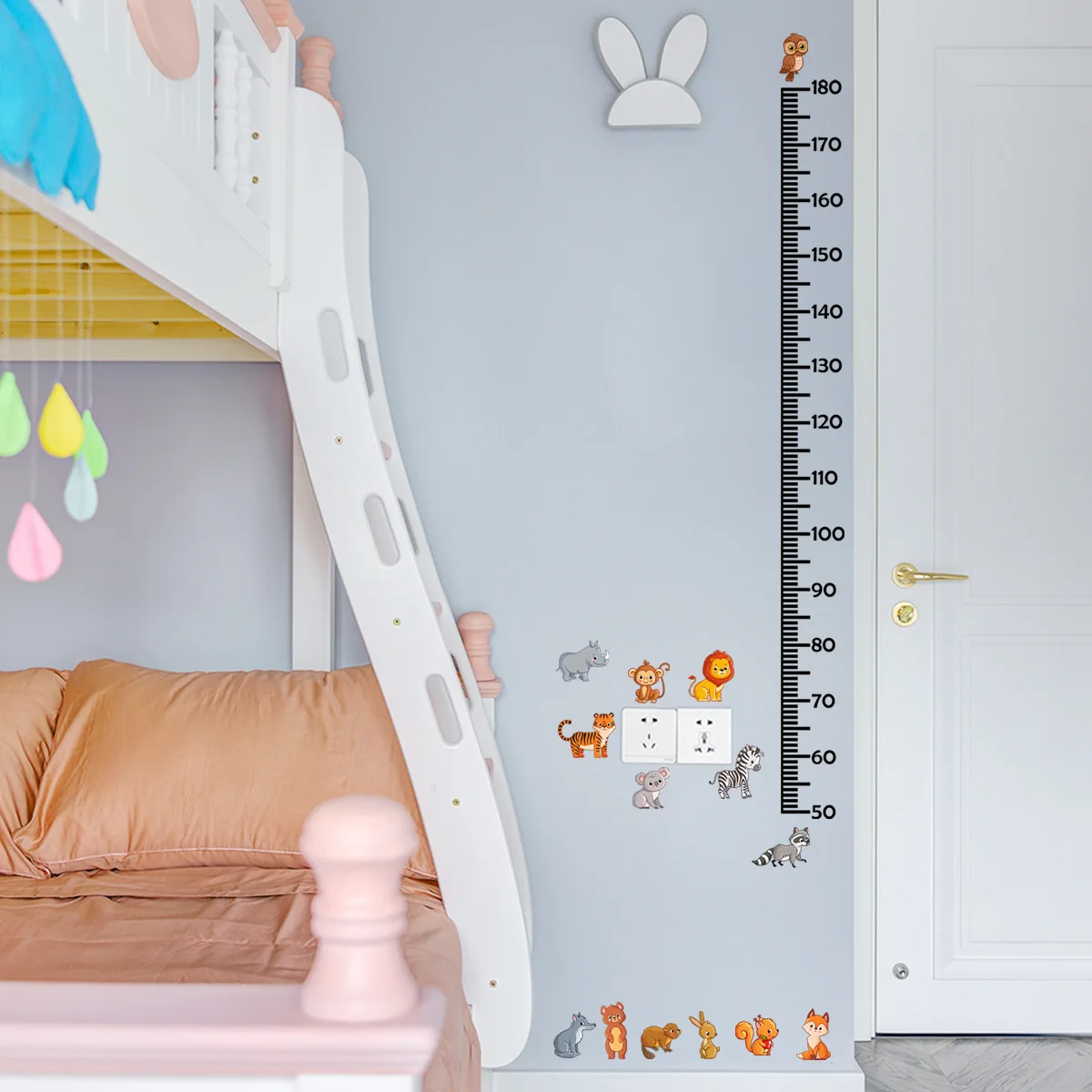 Height Stickers Nordic Animal Bear Lion Bunny for Kids Room Nursery Room Kindergarten Baby Measuring Height Ruler Wall Stickers