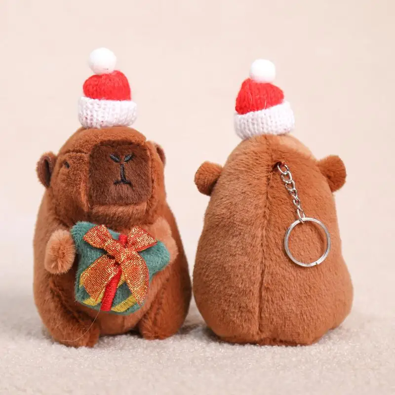 1PC adorabile capibara di Natale ciondolo portachiavi in peluche carino morbido peluche bambola giocattolo zaino appeso decorazione regalo di Capodanno